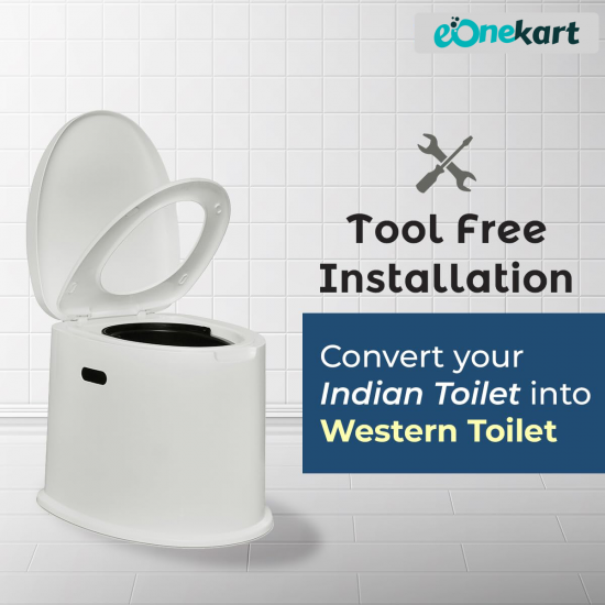 eOnekart 2-in-1 Indian Toilet Seat to Western Converter Portable Commode Toilet Chair With Dual Bucket | Lightweight Durable & Suitable for Indoor/Outdoor Travel, Camping & Home | Easy to Use & Carry