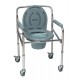 eOnekart Portable Height Adjustable Folding Commode Chair With Wheel & Commode Pot | Shower Transport Chair | Padded Toilet Seat | Arm Rests | Chrome Plated Steel | Rear Wheel Lock
