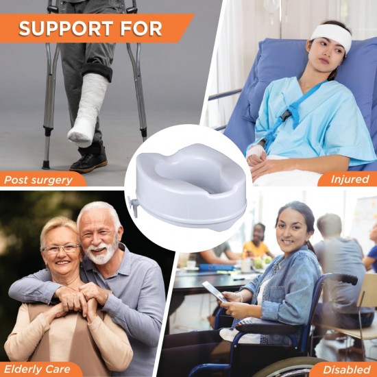 eOnekart Commode Raiser Seat 6 inch | Comfortable, Lightweight Portable Commode Seat Raiser/Adjustable Toilet Seat - Universal (White)