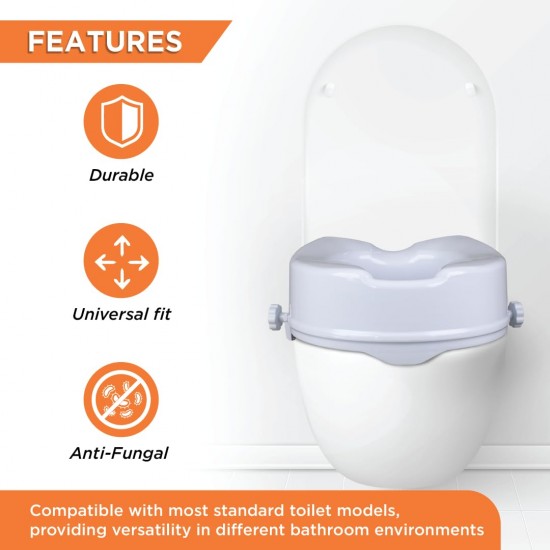 eOnekart Commode Raiser Seat 6 inch | Comfortable, Lightweight Portable Commode Seat Raiser/Adjustable Toilet Seat - Universal (White)