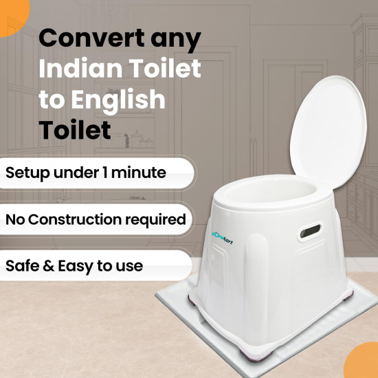 eOnekart Heavy Duty Portable Commode Indian Toilet to Western Converter - Commode Stool for Indian Toilet | Toilet Stool for Patients, Pregnant Woman, Adults, Elderly, Kids, Handicap | Portable Toilet Seat | Toilet Chair I Multicolor