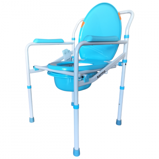 eOnekart Karma Aqua-2 Bedside Commode Chair for Adult Patient for Home Hospitals Clinics I Weight Capacity Upto 120kg I Height Adjustable I Foldable Toilet Seat - Blue