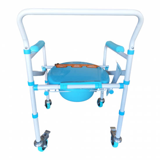 eOnekart Karma Aqua-5 Bedside Commode With Wheel Chair for Adult Patient for Home Hospitals Clinics I Weight Capacity Upto 120kg I Height Adjustable I Foldable Toilet Seat - Blue