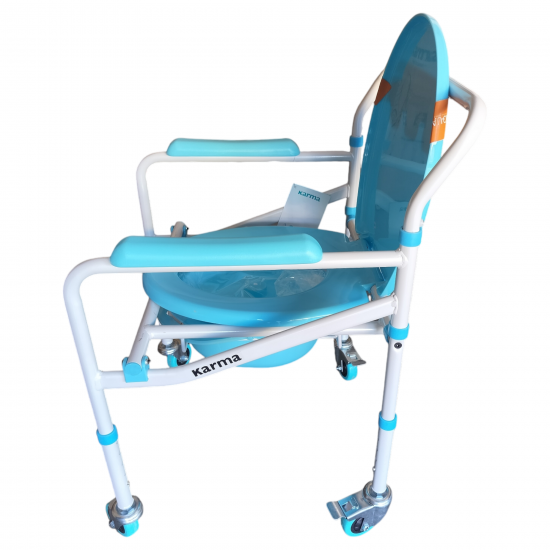 eOnekart Karma Aqua-5 Bedside Commode With Wheel Chair for Adult Patient for Home Hospitals Clinics I Weight Capacity Upto 120kg I Height Adjustable I Foldable Toilet Seat - Blue