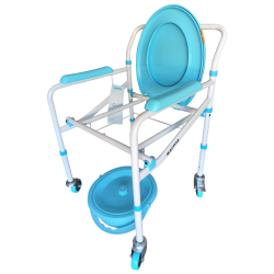 eOnekart Karma Aqua-5 Bedside Commode With Wheel Chair for Adult Patient for Home Hospitals Clinics I Weight Capacity Upto 120kg I Height Adjustable I Foldable Toilet Seat - Blue