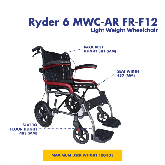 eOnekart Karma Ryder 6 MWC-AR FR-F12 Lightweight Folding Wheelchair for Easy Compact Mobility | MS Frame | Flip Up Arm Rest & Footrest | Ergonomic Comfortable Seating | Attendant Brake