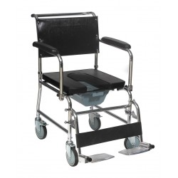 eOnekart Rolling Commode Chair U-Cut Seat with Removable Pot | Chrome Steel Frame | Lightweight Portable Durable Wheelchair | Flip Down Armrest | Detachable Legrest | 5'' Castor Wheels Rear With Brake