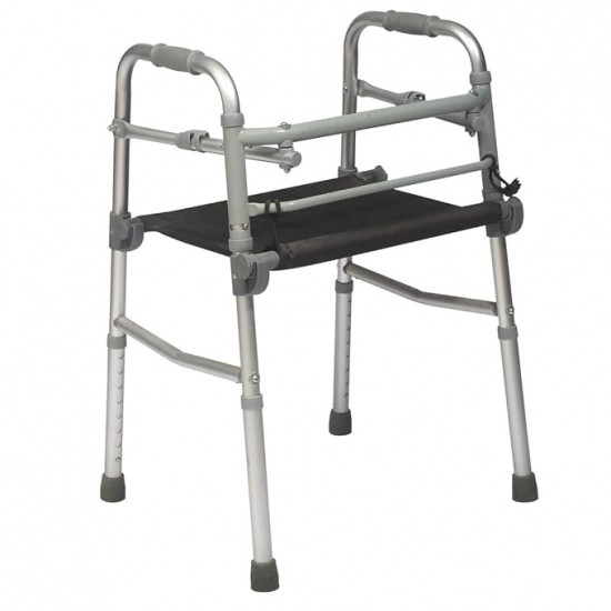 eOnekart Aluminium Height Adjustable Folding Walker With Seat | Lightweight Portable | Handle Grip | Easy to Use