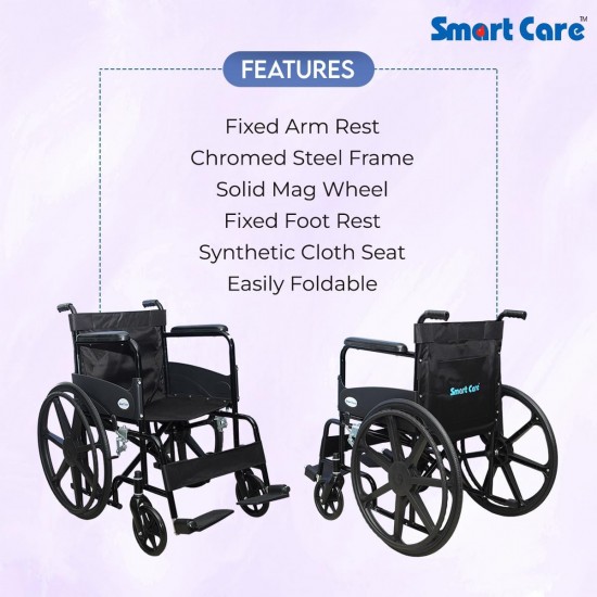 eOnekart Smartcare Lightweight Portable Foldable Manual Wheelchair SC-809-B PC (Powder Coated) With Brake & Soft Arm Pads | Seniors, Patients & Disabled People | Ease of Use