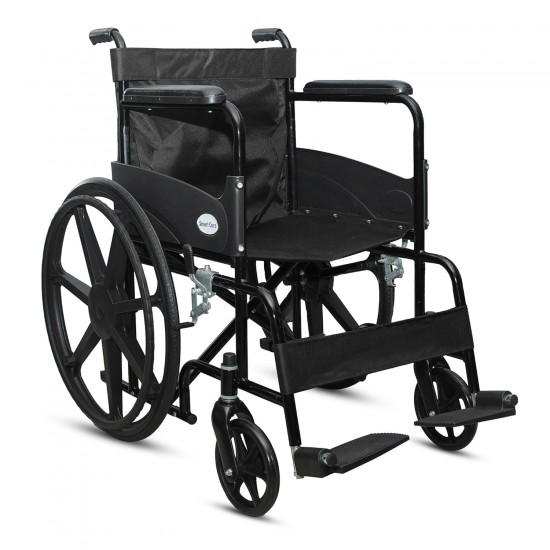 eOnekart Smartcare Lightweight Portable Foldable Manual Wheelchair SC-809-B PC (Powder Coated) With Brake & Soft Arm Pads | Seniors, Patients & Disabled People | Ease of Use