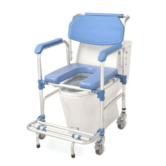 eOnekart Multifunctional Rolling Shower Commode Chair With Locking Wheels | Soft Padded U-Cut Seat | Lightweight Folding Bathroom/Toilet Wheelchair With Bucket, Armrest, Footrest for Elderly & Seniors