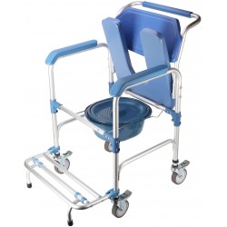 eOnekart Multifunctional Rolling Shower Commode Chair With Locking Wheels | Soft Padded U-Cut Seat | Lightweight Folding Bathroom/Toilet Wheelchair With Bucket, Armrest, Footrest for Elderly & Seniors