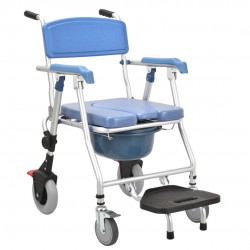 eOnekart Multipurpose 4-in-1 Folding Bedside Commode Shower Wheelchair With Bucket, Armrest, Footrest & Padded Cushion | Rolling Bathroom/toilet Transport Chair Locking Wheels for Elderly and Seniors
