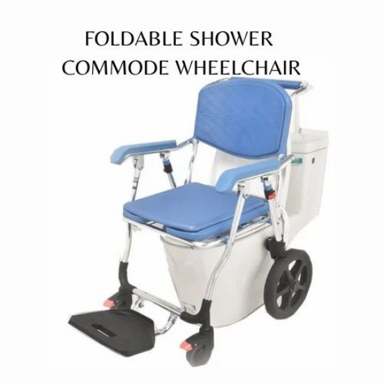 eOnekart Multipurpose 3-in-1 Folding Bedside Commode Shower Chair with Footrest, Soft Cushion Backrest, Locking Wheels | Medical Rolling Bathroom/Toilet Transport Wheelchair for Elderly and Seniors