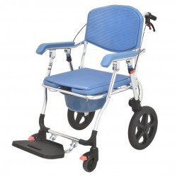 eOnekart Multipurpose 3-in-1 Aluminum Folding Bedside Commode Shower Chair With Attendant Brake | Footrest, Soft Cushion Backrest, Locking Wheels | Medical Rolling Bathroom/toilet Transport Wheelchair