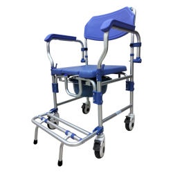 eOnekart Aluminum Rolling Shower Commode Chair With 4" Castor Locking Wheels | Soft Padded U-Cut Seat | Lightweight Bathroom/Toilet Wheelchair With Bucket, Armrest, Footrest for Elderly & Seniors