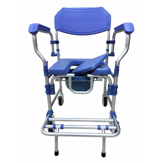 eOnekart Aluminum Rolling Shower Commode Chair With 4" Castor Locking Wheels | Soft Padded U-Cut Seat | Lightweight Bathroom/Toilet Wheelchair With Bucket, Armrest, Footrest for Elderly & Seniors
